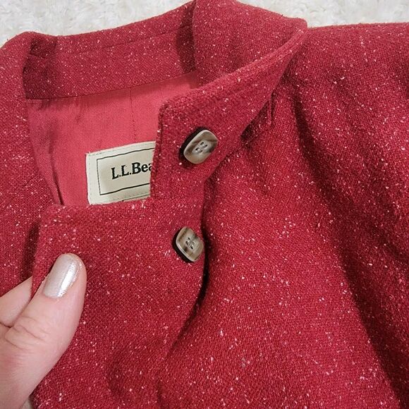Vintage L.L.Bean Womens Blazer Two Way Collar Red Donegal Wool Silk Pockets MP - Picture 6 of 16